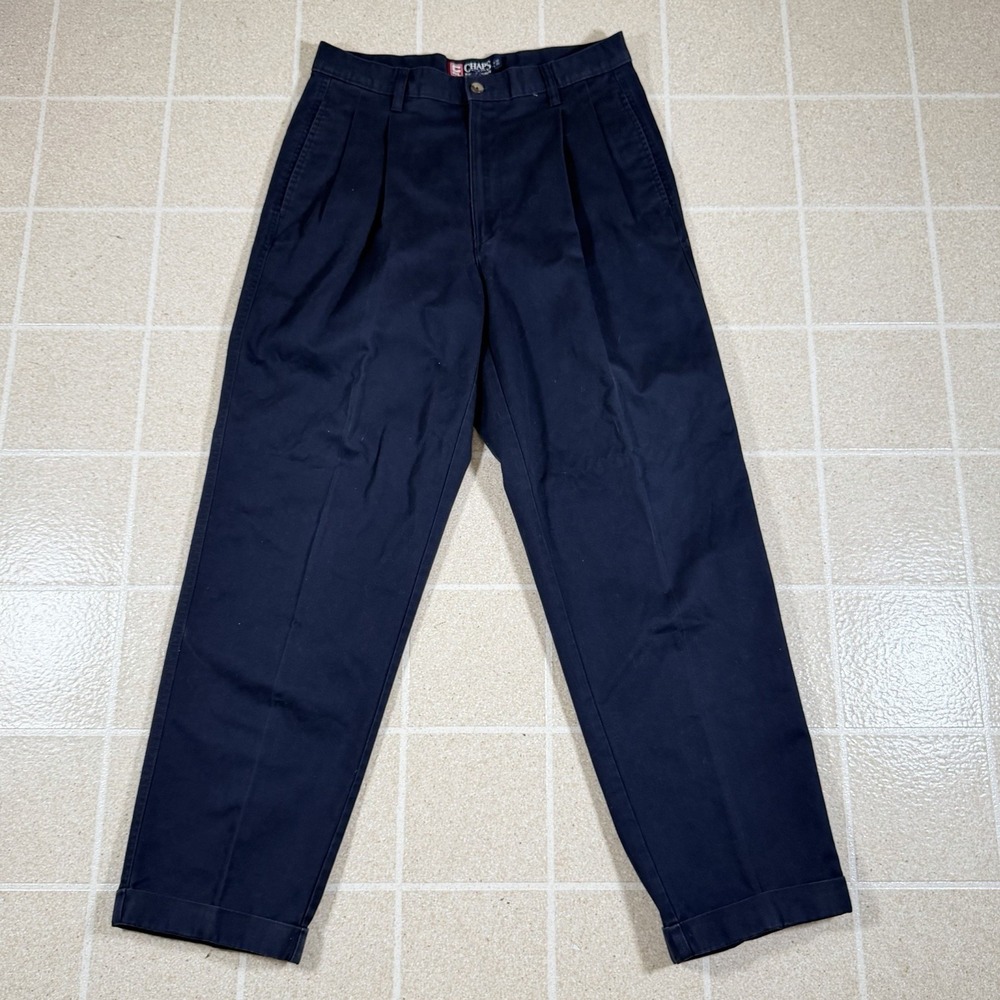Vintage Chaps Ralph Lauren Chino Pants 30x31 Navy Blue Pleated Wide Wale 90s